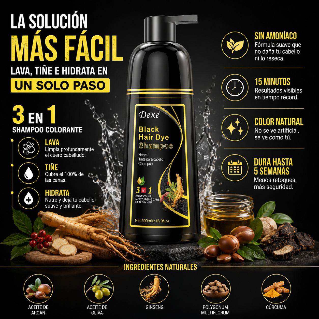 Champú Cubre Canas Negro (500 ML)