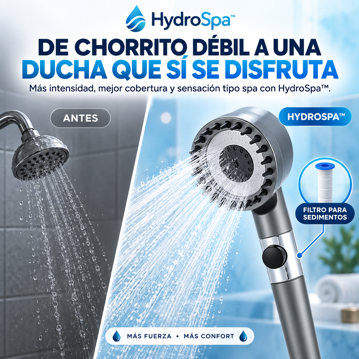 HydroSpa™ | Filtra el agua, eleva la presion y masajea