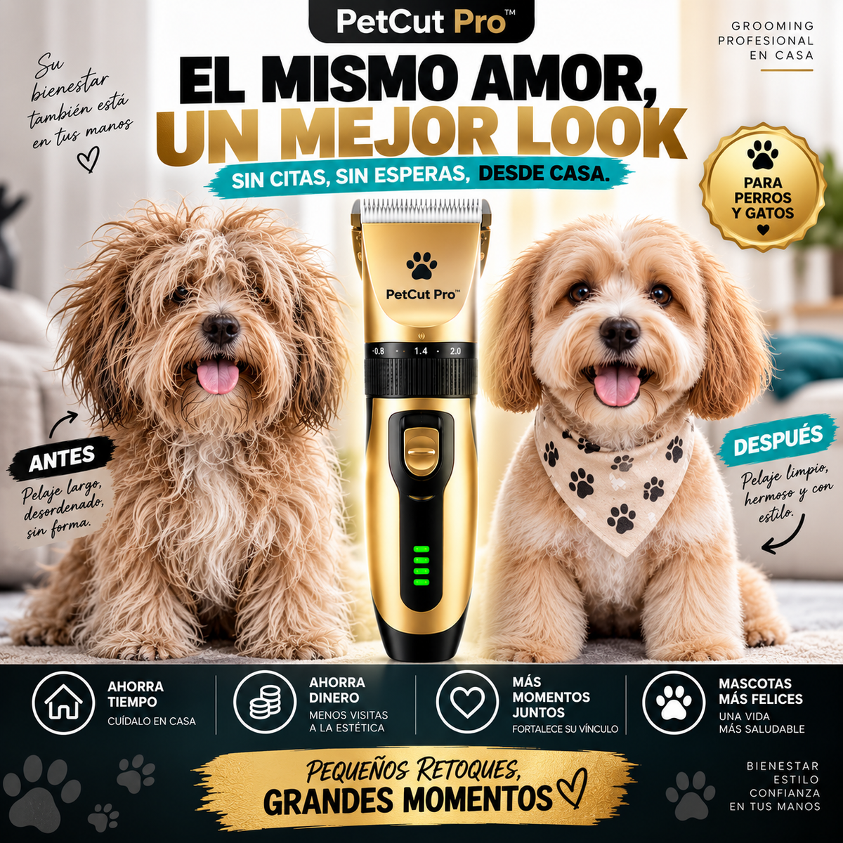 PetCut Pro™ – Cortapelos Eléctrico para Perros y Gatos | Retoques en Casa sin Citas ni Traslados