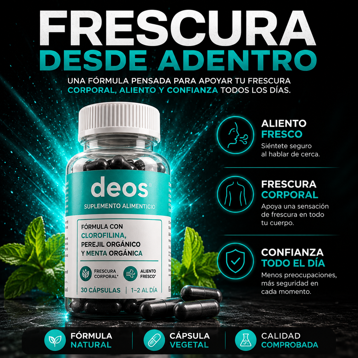 DEOS - Suplemento con Clorofilina Para Frescura Corporal, Aliento y Confianza