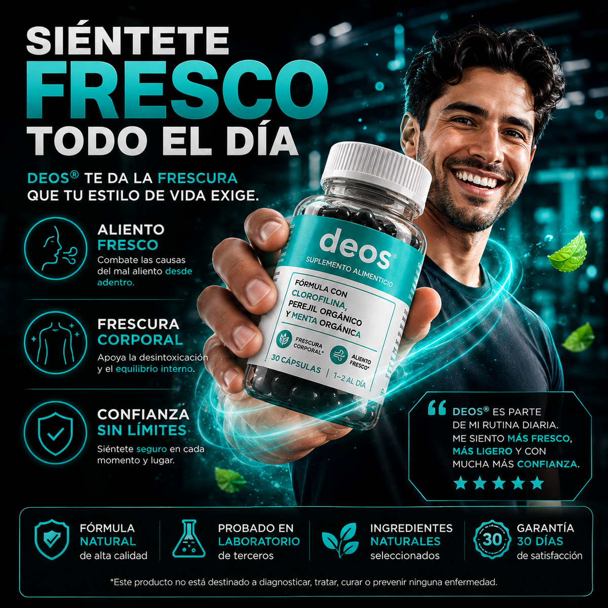DEOS - Suplemento con Clorofilina Para Frescura Corporal, Aliento y Confianza