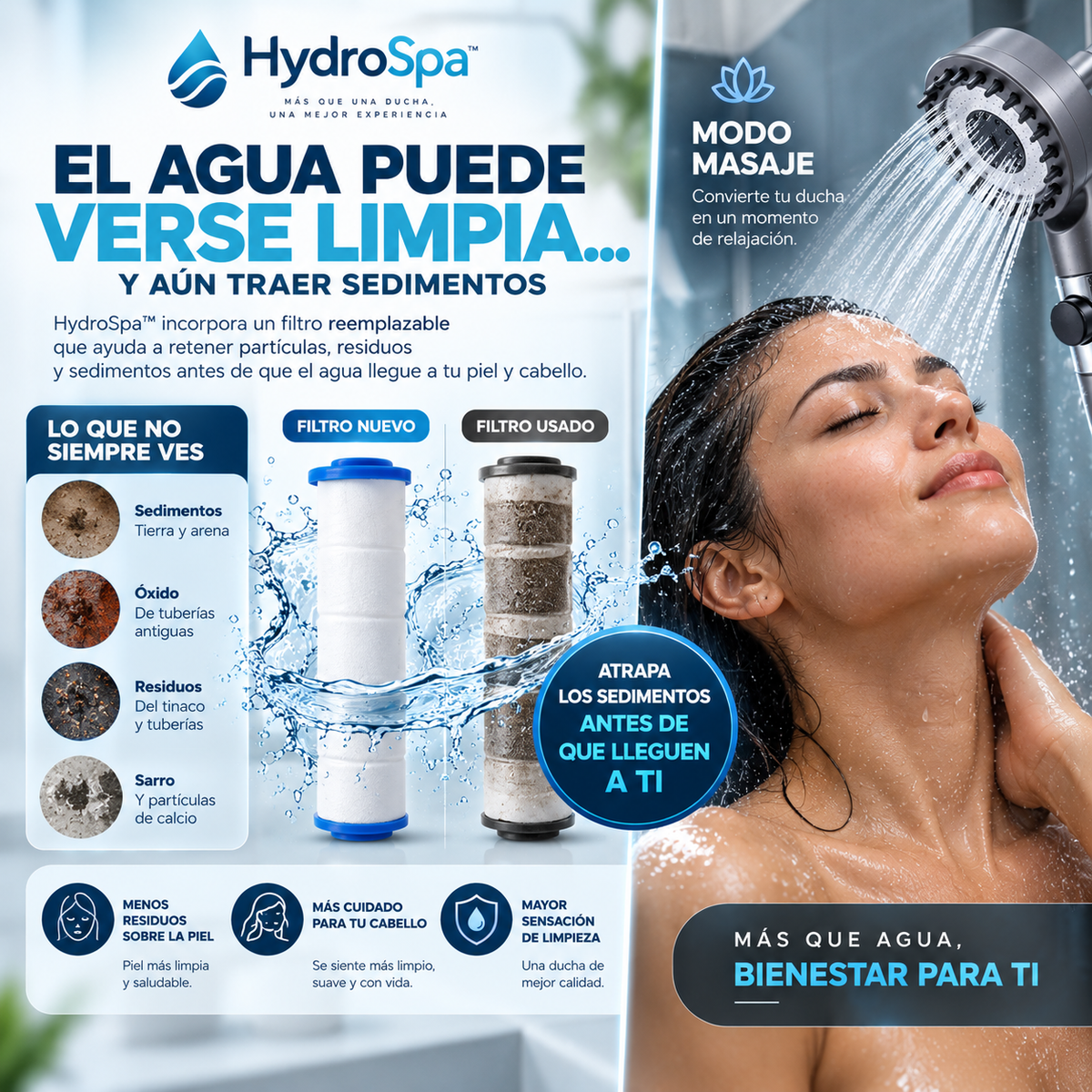 HydroSpa™ | Filtra el agua, eleva la presion y masajea
