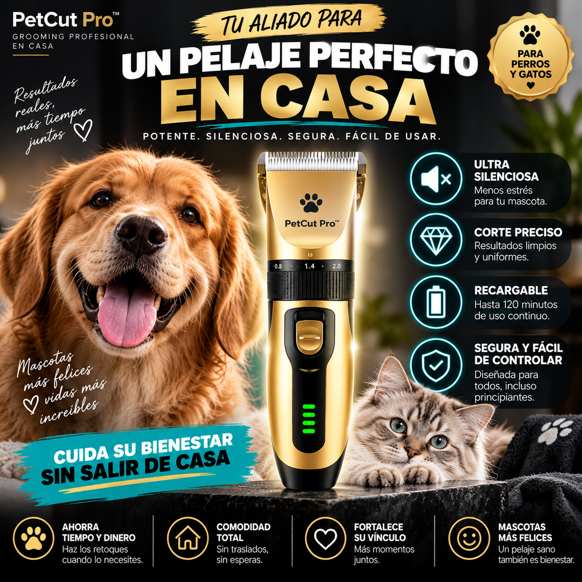 PetCut Pro™ – Cortapelos Eléctrico para Perros y Gatos | Retoques en Casa sin Citas ni Traslados