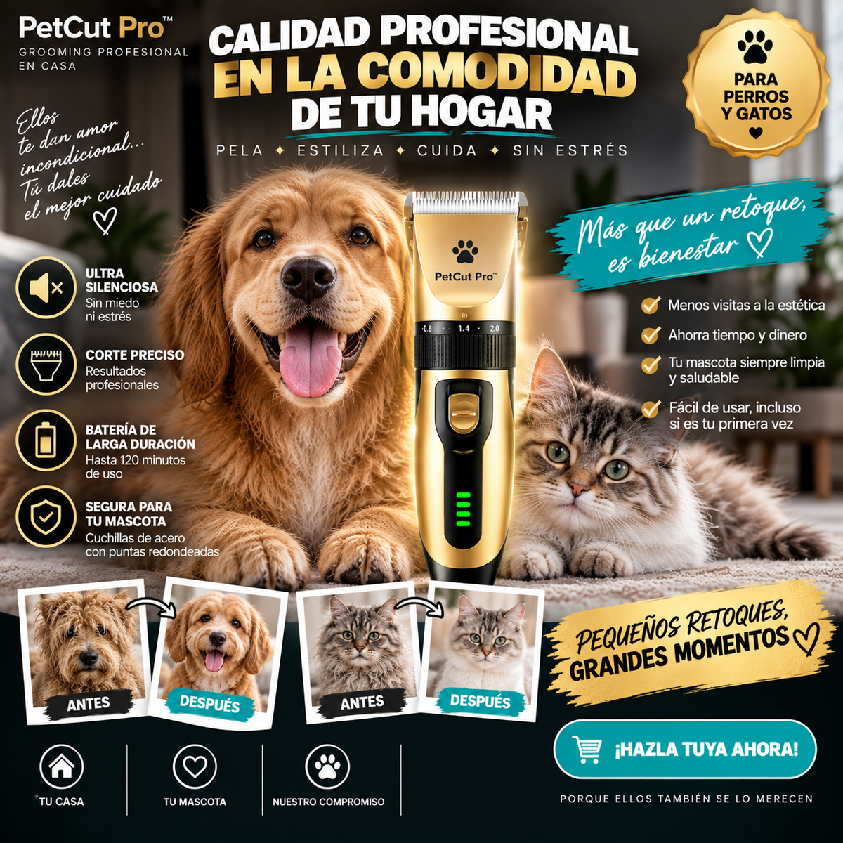 PetCut Pro™ – Cortapelos Eléctrico para Perros y Gatos | Retoques en Casa sin Citas ni Traslados