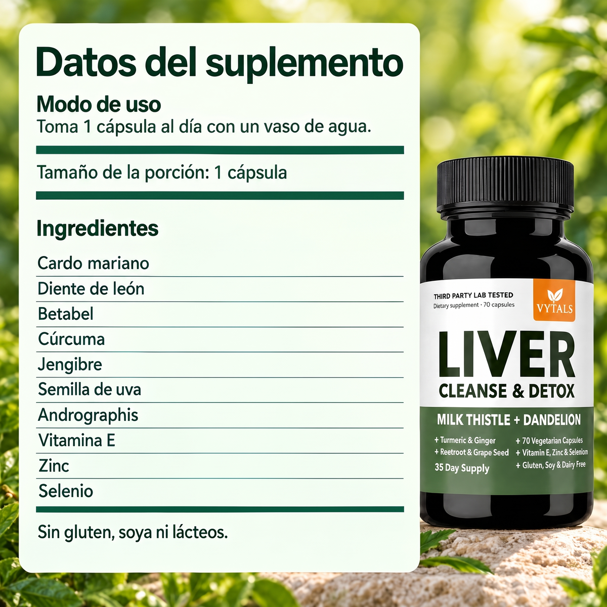 Datos del suplemento VYTALS Liver Detox